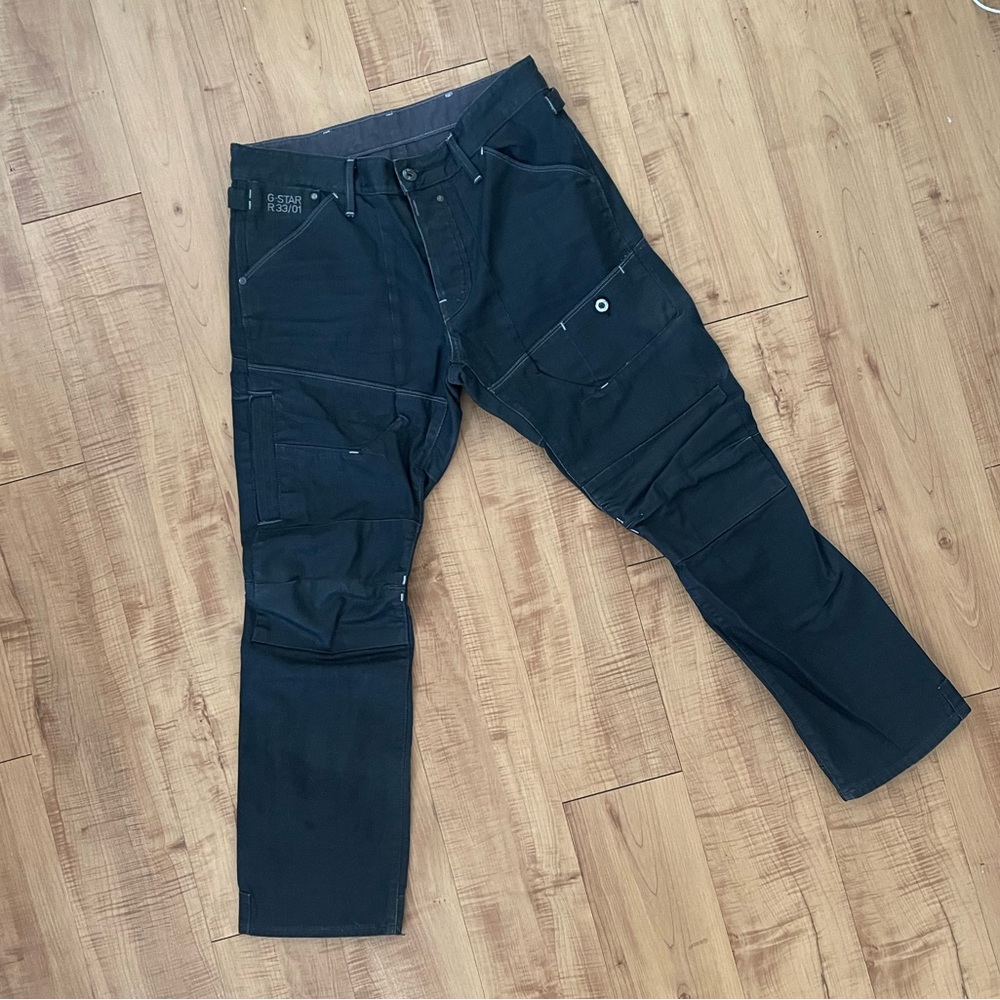 G-Star Men's Black Knee Pleated Moto Jeans 33W 30L